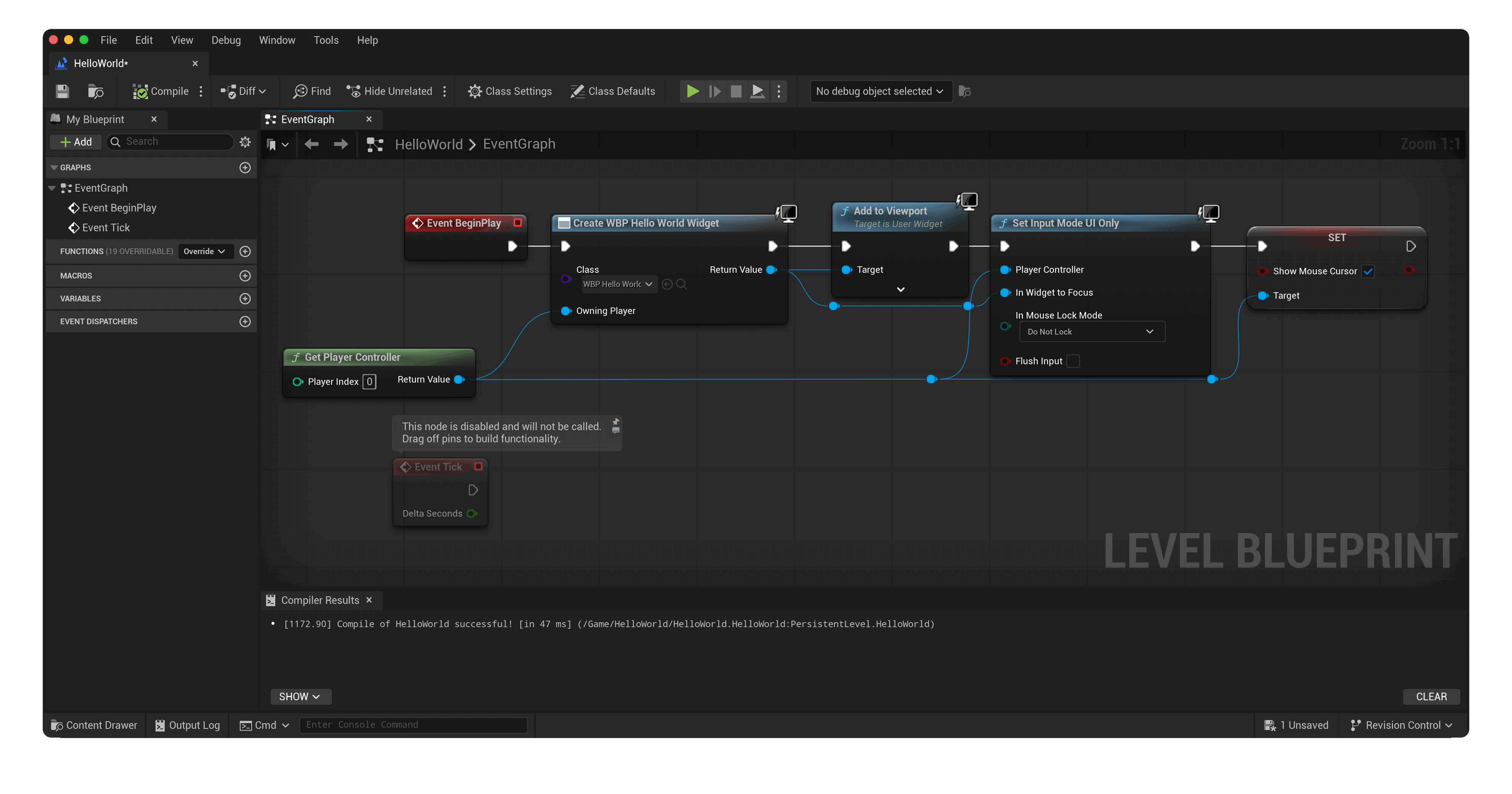 Show the widget blueprint on screen
